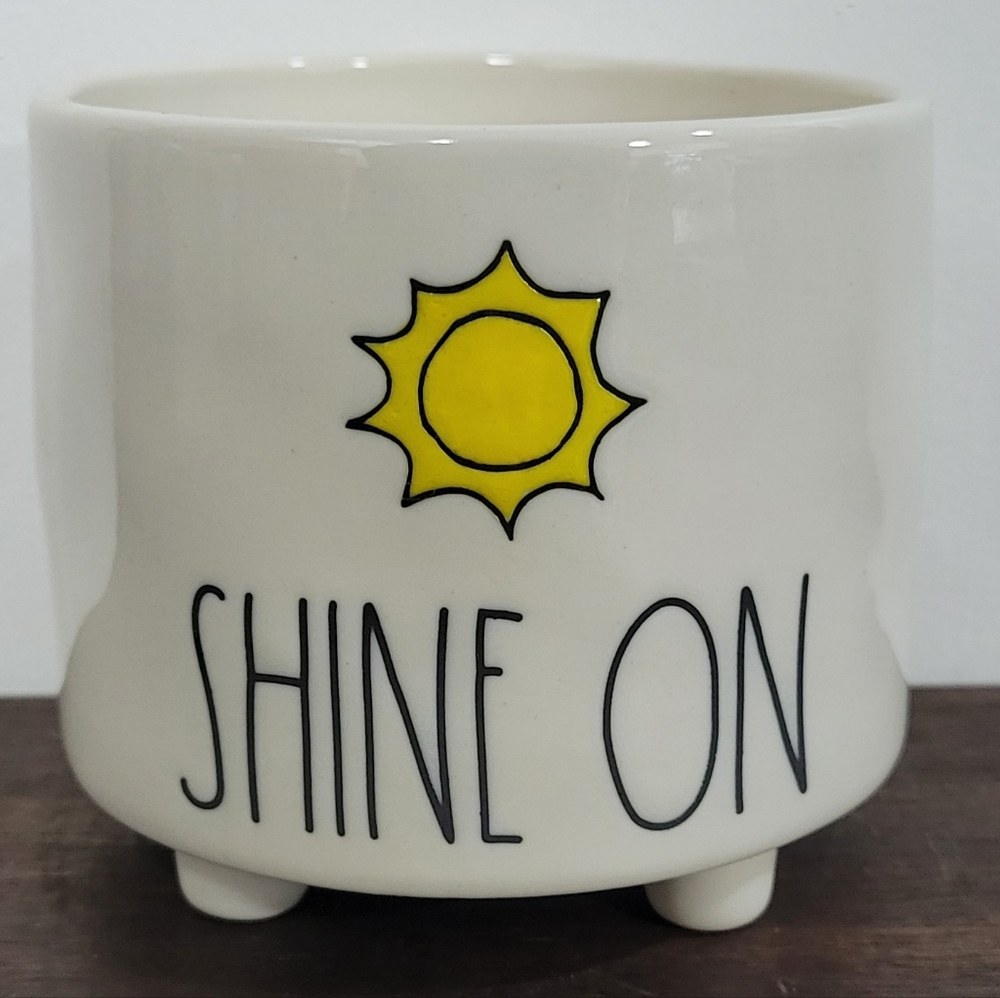 Rae Dunn Ceramic Planter with Yellow Sun Design